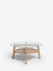 Light Marlow Glass Oak Effect Round Coffee Table - Image 4 of 5