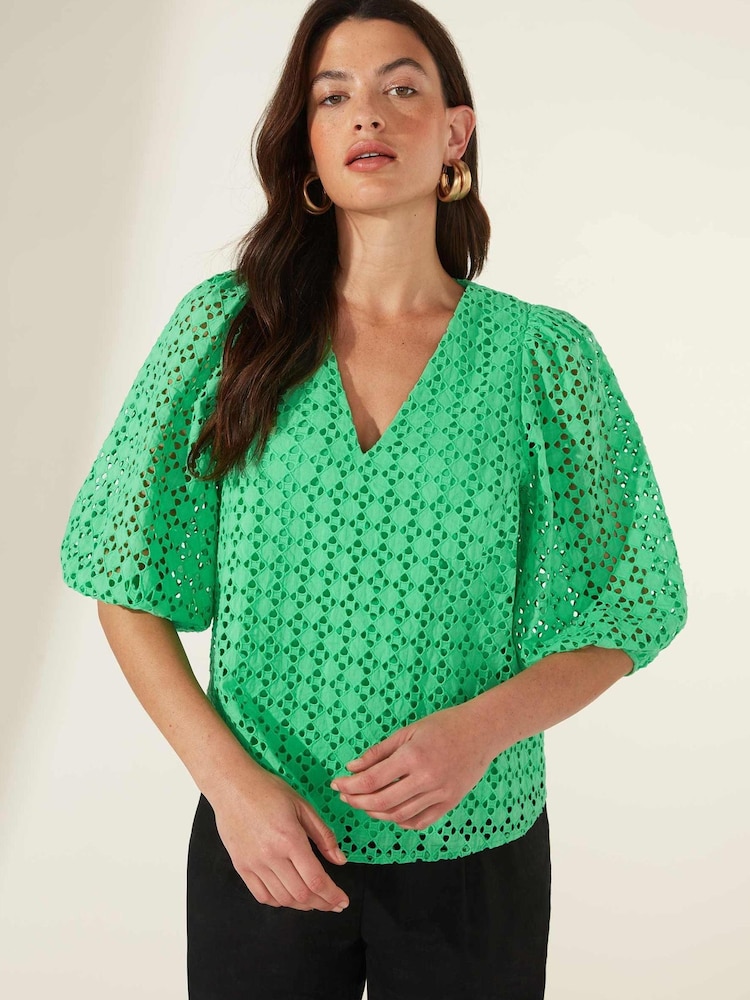 Ro&Zo Green Broderie V-Neck Top - Image 1 of 1