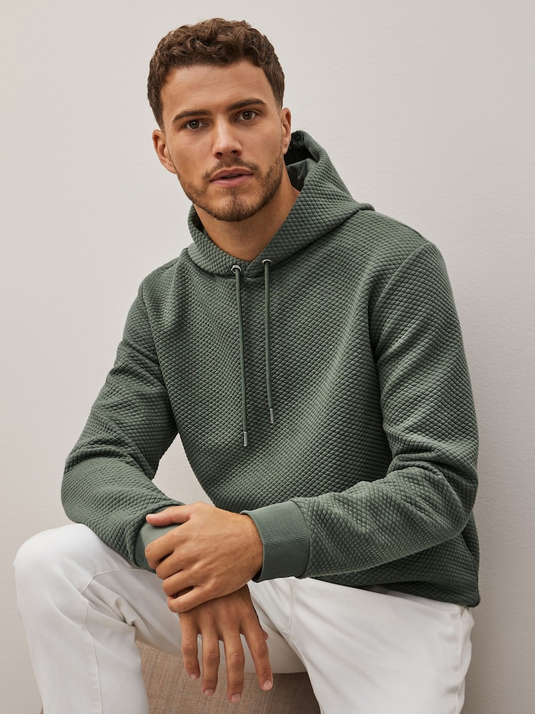Sage Green Hooded Premium Textured Overhead Hoodie - Image 4 of 9