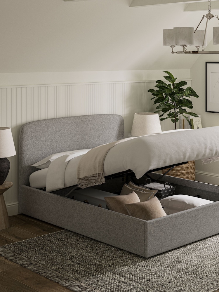Grey Tweedy Plain Matson Upholstered Ottoman Storage Bed Frame - Image 1 of 7