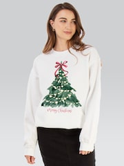 Brands In White Christmas Tree Watercolour Sweat Top - Image 1 of 5