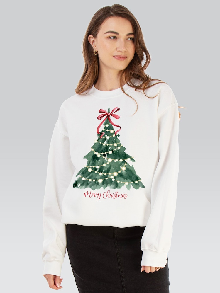 Brands In White Christmas Tree Watercolour Sweat Top - Image 1 of 5