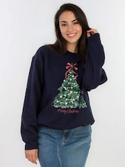 Brands In Blue Christmas Tree Watercolour Sweat Top - Image 1 of 4