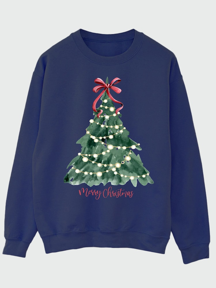 Brands In Blue Christmas Tree Watercolour Sweat Top - Image 2 of 4