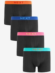 Black Bright Colour Contrast Texture Waistband 4 pack A-Front Boxers - Image 1 of 7
