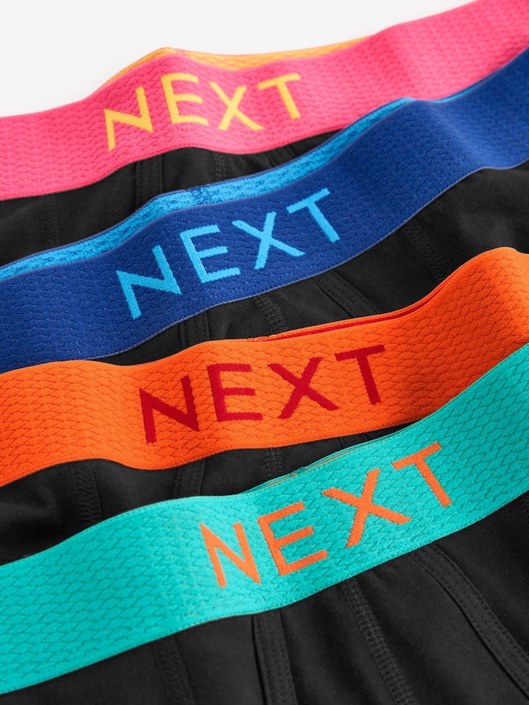 Black Bright Colour Contrast Texture Waistband 4 pack A-Front Boxers - Image 7 of 7