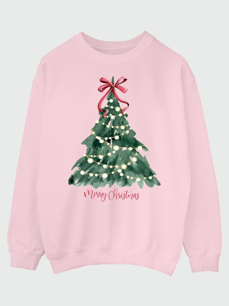 Brands In Pink Christmas Tree Watercolour Sweat Top - Image 2 of 4