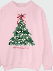 Brands In Pink Christmas Tree Watercolour Sweat Top - Image 3 of 4