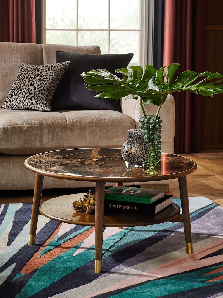 Dark Edwin Oak Veneer Ceramic Top Coffee Table - Image 1 of 7