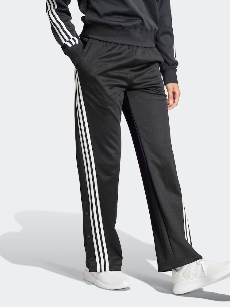 adidas Black Iconic 3 Stripe Button Joggers - Image 2 of 7