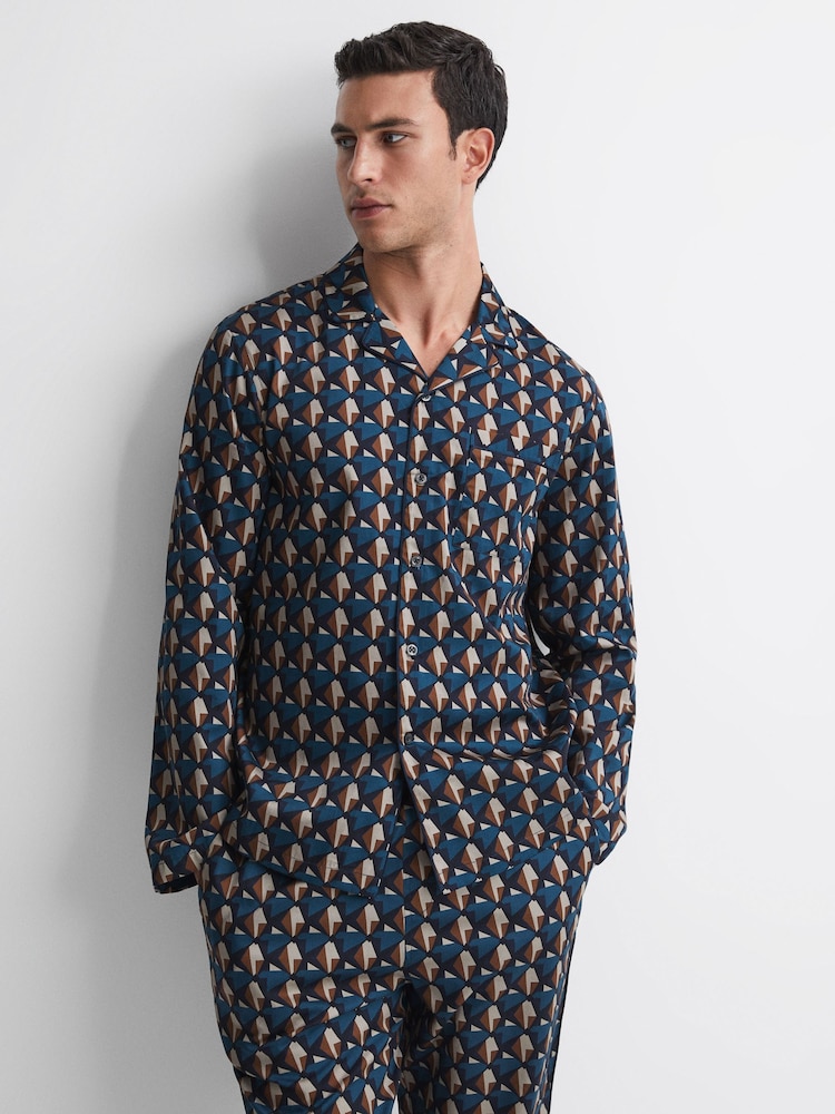 Reiss Multi Thurlow Cotton Printed Cuban Collar Pyjama Top - Image 1 of 4