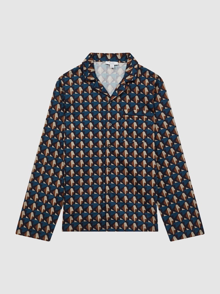 Reiss Multi Thurlow Cotton Printed Cuban Collar Pyjama Top - Image 2 of 4