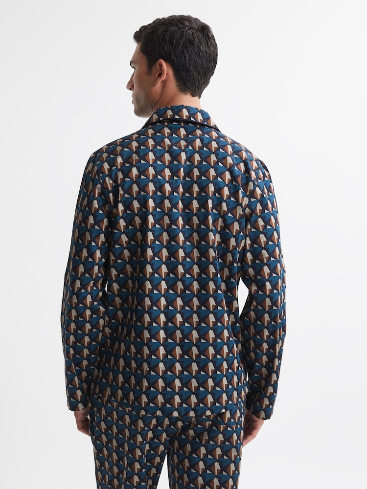 Reiss Multi Thurlow Cotton Printed Cuban Collar Pyjama Top - Image 4 of 4