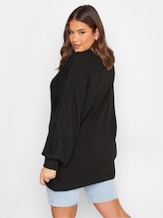 Yours Curve Black Button Through Knitted Cardigan - Image 2 of 4