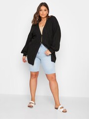 Yours Curve Black Button Through Knitted Cardigan - Image 3 of 4