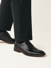 Black Standard Fit Leather Contrast Sole Derby Shoes - Image 1 of 2