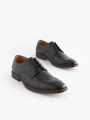 Black Standard Fit Leather Contrast Sole Derby Shoes - Image 2 of 2