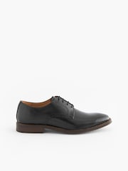 Schwarz - Standard-Fit - Derby-Schuhe aus Leder mit Kontrastsohle - Bild 3 von 6