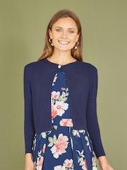 Yumi Blue Diamante Button Cropped Cardigan - Image 1 of 3