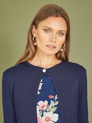 Yumi Blue Diamante Button Cropped Cardigan - Image 2 of 3