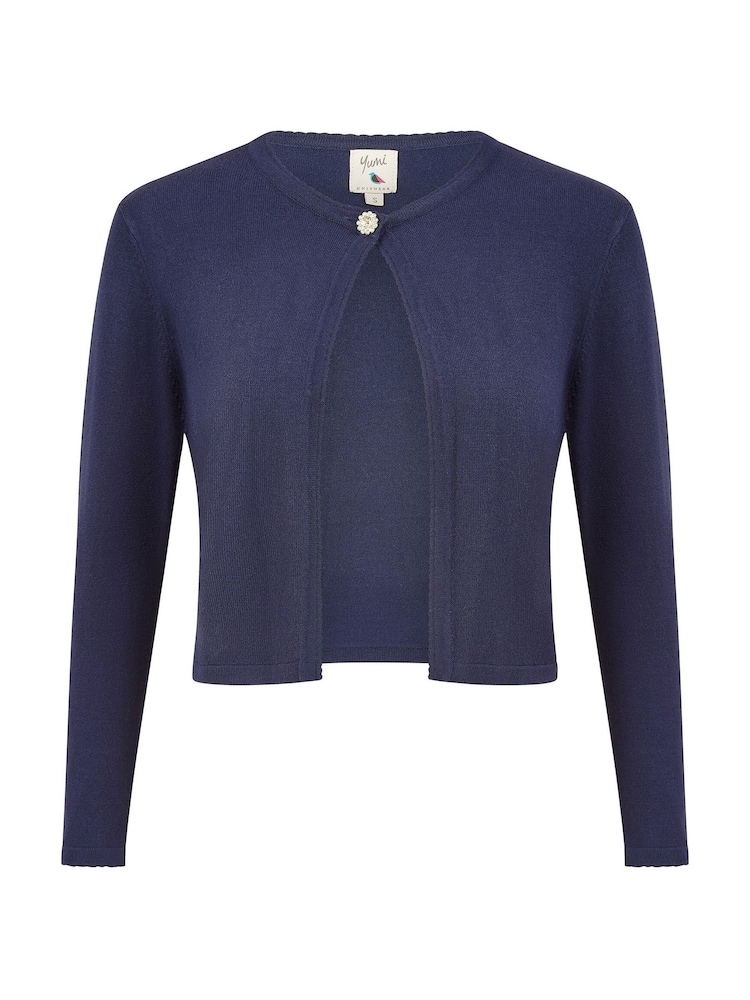 Yumi Blue Diamante Button Cropped Cardigan - Image 3 of 3