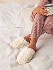 Neutral Faux Fur Mule Slippers - Image 1 of 7