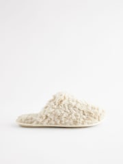 Neutral Faux Fur Mule Slippers - Image 4 of 7