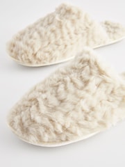 Neutral Faux Fur Mule Slippers - Image 5 of 7