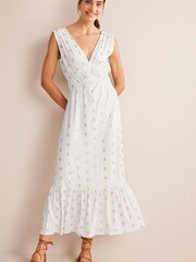 Boden White Smocked Jersey Maxi Dress - Image 2 of 6