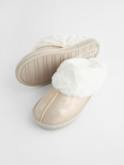 Gold Suede Faux Fur Lined Mule Slippers - Image 6 of 8