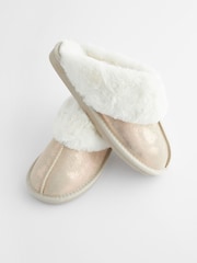 Gold Suede Faux Fur Lined Mule Slippers - Image 8 of 8