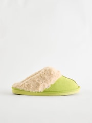 Lime Green Suede Faux Fur Lined Mule Slippers - Image 2 of 2
