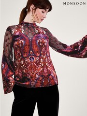 Monsoon Peri Paisley Devore Black Top - Image 1 of 5
