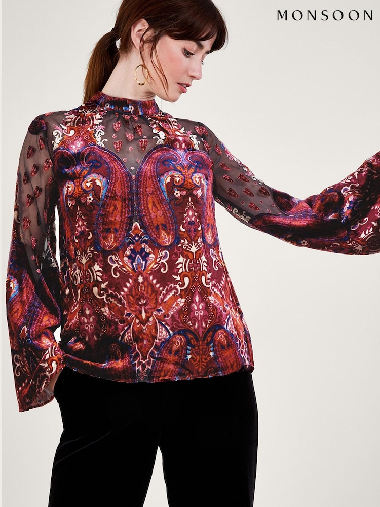 Monsoon Peri Paisley Devore Black Top - Image 1 of 5