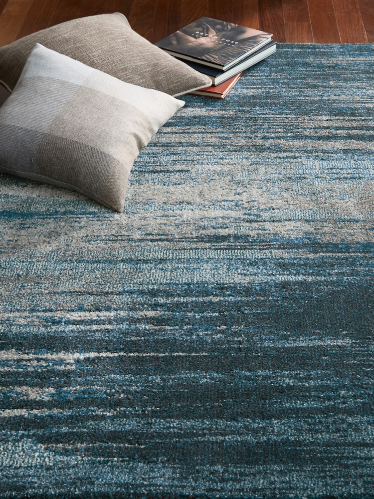 Teal Blue Abstract Stripe Rug - Image 1 of 4