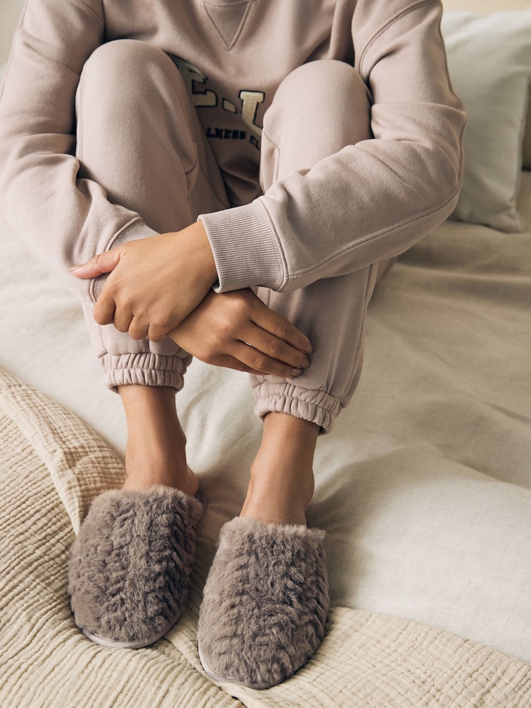 Chocolate Brown Faux Fur Mule Slippers - Image 1 of 7
