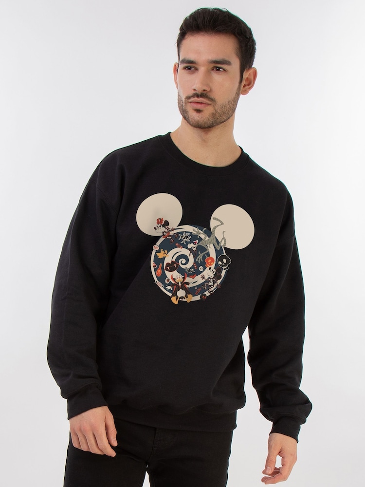 Brands In Black Mickey Mouse Swirl Halloween Sweat Top - Image 1 of 5 Brands In Black Mickey Mouse Swirl Halloween Sweat Top - Image 1 of 5
