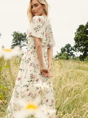 RHS | Threadbare Natural Flutter Sleeve Midi Dress - Image 2 of 5