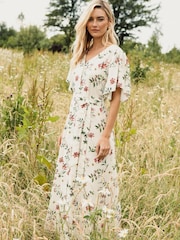 RHS | Threadbare Natural Flutter Sleeve Midi Dress - Image 3 of 5