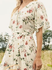 RHS | Threadbare Natural Flutter Sleeve Midi Dress - Image 5 of 5