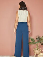 Yumi Blue Straight Leg Crepe Trousers With Belt - Image 2 of 4