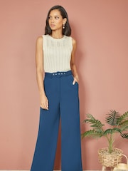 Yumi Blue Straight Leg Crepe Trousers With Belt - Image 3 of 4