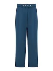 Yumi Blue Straight Leg Crepe Trousers With Belt - Image 4 of 4
