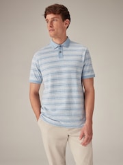 Blue Textured Marl Striped Polo Shirt - Image 1 of 7