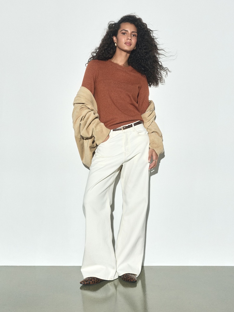 Brown Supersoft Short Sleeve Knitted Jumper - Image 2 of 5