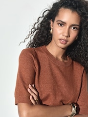 Brown Supersoft Short Sleeve Knitted Jumper - Image 4 of 5