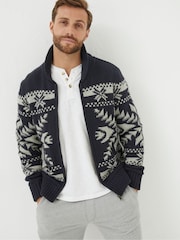 FatFace Blue Lanark Shawl Pattern Cardigan - Image 2 of 6