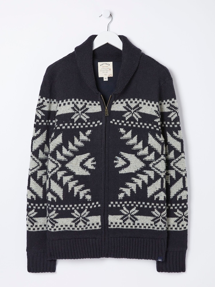 FatFace Blue Lanark Shawl Pattern Cardigan - Image 6 of 6