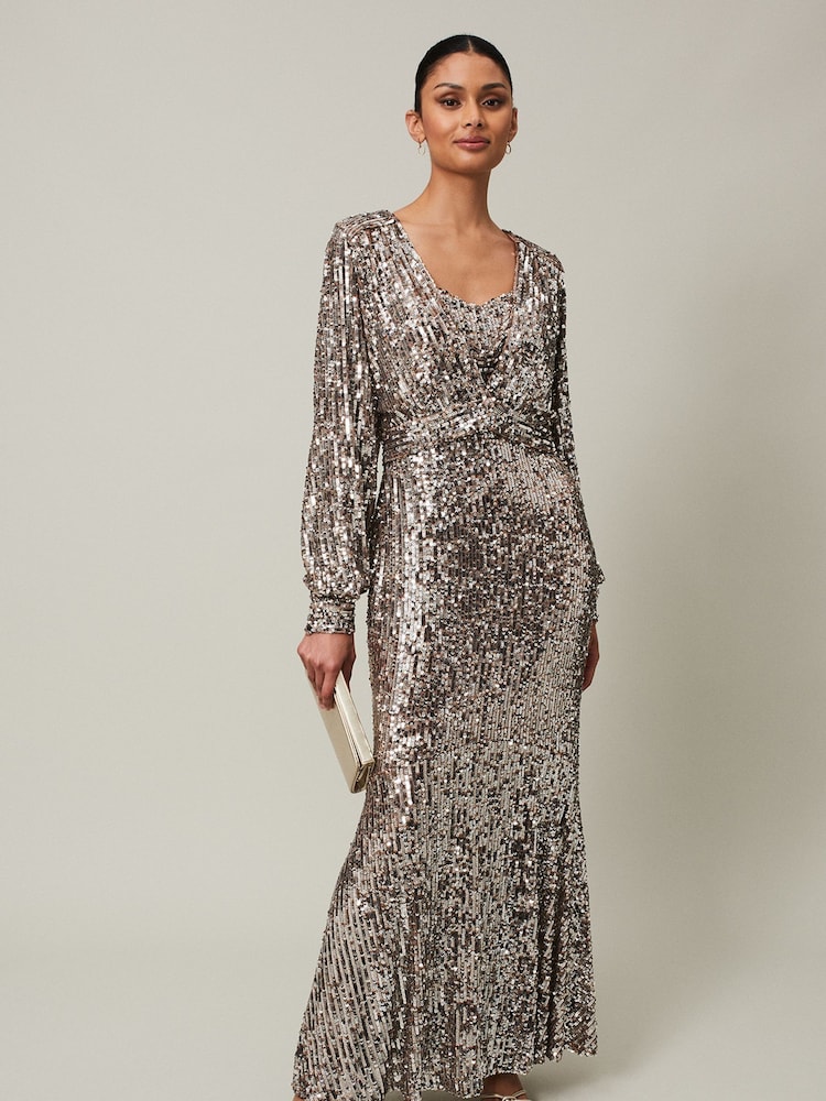 Phase Eight Metallic Thalia Sequin Maxi Dress with Cover-Up - Image 1 of 7