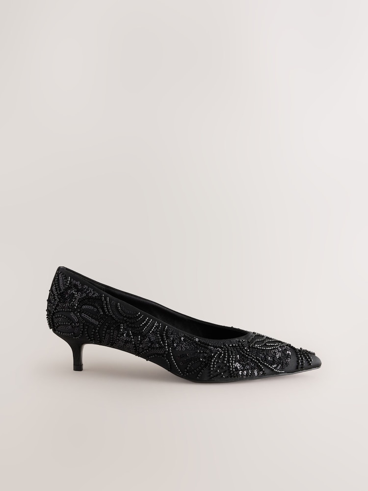 Black Forever Comfort® Embellished Kitten Heels - Image 1 of 11 Black Forever Comfort® Embellished Kitten Heels - Image 1 of 11